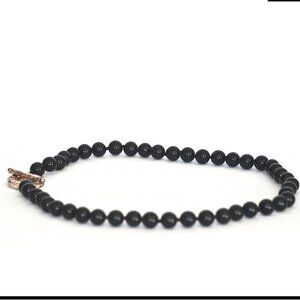 Tiffany & Co. Classic 8mm Bead Onyx Necklace With Engraved Toggle Clasp